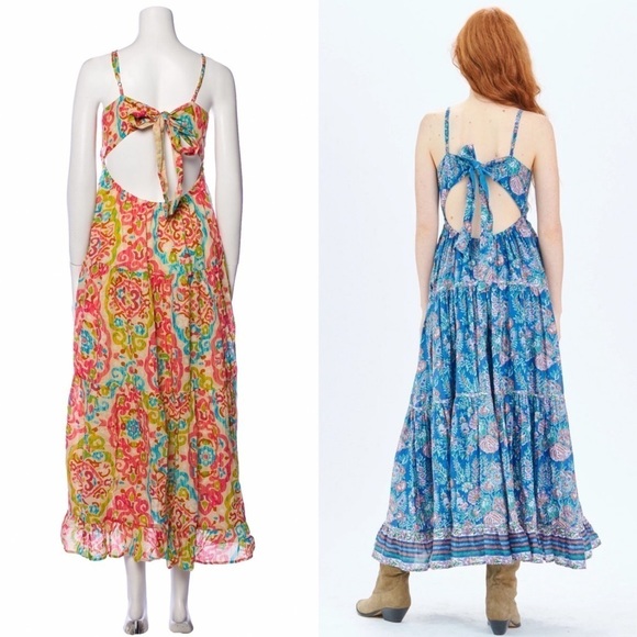 NWT REVOLVE Tile Print Sleeveless Tie Back Cutout Tier Ruffle Babydoll Dress S - Picture 7 of 8